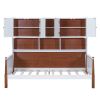 Twin Size Platform Bed with Multiple Storage, White+Walnut