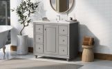 Contemporary Gray Bathroom Vanity Cabinet - 36x18x34 inches, 4 Drawers & 1 Cabinet Door, Multipurpose Storage, Resin Integrated Sink, Adjustable Shelv