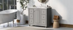 Contemporary Gray Bathroom Vanity Cabinet - 36x18x34 inches, 4 Drawers & 1 Cabinet Door, Multipurpose Storage, Resin Integrated Sink, Adjustable Shelv