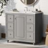 Contemporary Gray Bathroom Vanity Cabinet - 36x18x34 inches, 4 Drawers & 1 Cabinet Door, Multipurpose Storage, Resin Integrated Sink, Adjustable Shelv