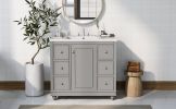 Contemporary Gray Bathroom Vanity Cabinet - 36x18x34 inches, 4 Drawers & 1 Cabinet Door, Multipurpose Storage, Resin Integrated Sink, Adjustable Shelv