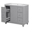 Contemporary Gray Bathroom Vanity Cabinet - 36x18x34 inches, 4 Drawers & 1 Cabinet Door, Multipurpose Storage, Resin Integrated Sink, Adjustable Shelv