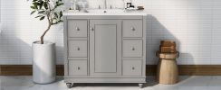 Contemporary Gray Bathroom Vanity Cabinet - 36x18x34 inches, 4 Drawers & 1 Cabinet Door, Multipurpose Storage, Resin Integrated Sink, Adjustable Shelv