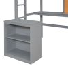 Twin size Loft Bed with Desk and Writing Board, Wooden Loft Bed with Desk & 2 Drawers Cabinet- Gray