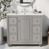 Contemporary Gray Bathroom Vanity Cabinet - 36x18x34 inches, 4 Drawers & 1 Cabinet Door, Multipurpose Storage, Resin Integrated Sink, Adjustable Shelv