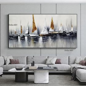 Handmade Hand Painted Wall Art On Canvas Abstract Horizontal Abstract Ocean Sailboat Landscape Modern Home Living Room hallway bedroom luxurious decor (size: 75x150cm)