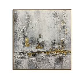 100% Handmade Gold Foil Abstract Oil Painting  Wall Art Modern Minimalist City Building Canvas Home Decor For Living Room No Frame (size: 120x120cm)