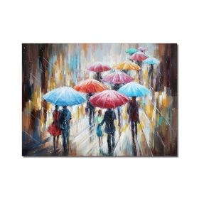 Woman With Umbrella On Rainy Day Canvas Oil Paintings Abstract Wall Art Decorative Picture For Living Room Decor No Frame (size: 70x140cm)