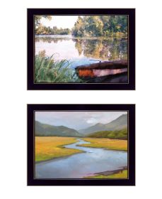 "Serene Water" 2-Piece Vignette by Bluebird Barn and William Hawkins, Ready to Hang Framed Print, Black Frame (Color: as Pic)