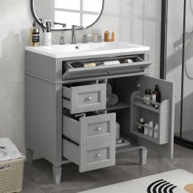 30'' Bathroom Vanity with Top Sink, Modern Bathroom Storage Cabinet with 2 Drawers and a Tip-out Drawer, Single Sink Bathroom Vanity (Color: as Pic)