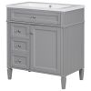 30'' Bathroom Vanity with Top Sink, Modern Bathroom Storage Cabinet with 2 Drawers and a Tip-out Drawer, Single Sink Bathroom Vanity