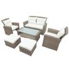 Patio Furniture Set;  4 Piece Outdoor Conversation Set All Weather Wicker Sectional Sofa with Ottoman and Cushions