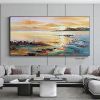 Hand Oil Painting Canvas Wall Art Decoration Abstract Seascape Painting Colorful Seaside Sunset for Home Living Room hallway bedroom luxurious decorat