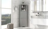 Tall Bathroom Corner Cabinet; Freestanding Storage Cabinet with Doors and Adjustable Shelves; MDF Board; Gray